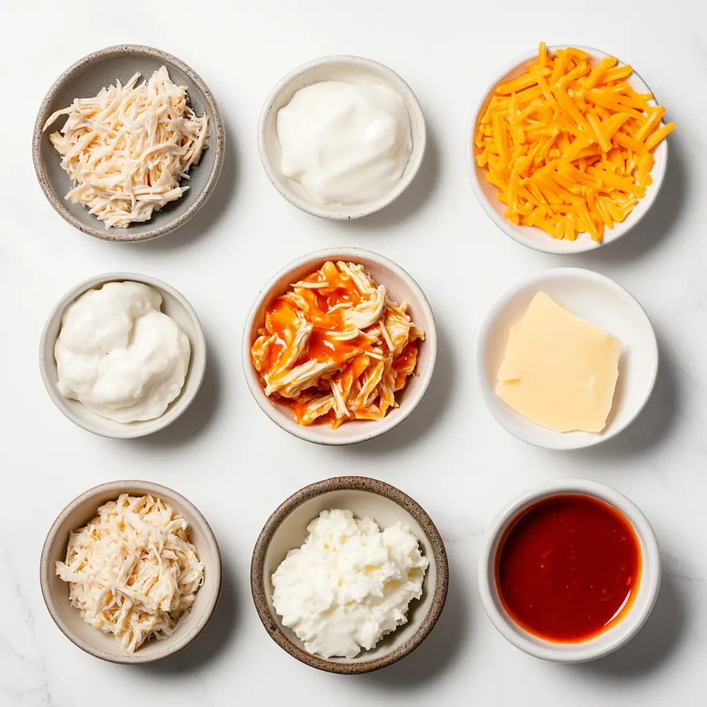 CROCKPOT BUFFALO CHICKEN DIP centered hero view, clean and uncluttered