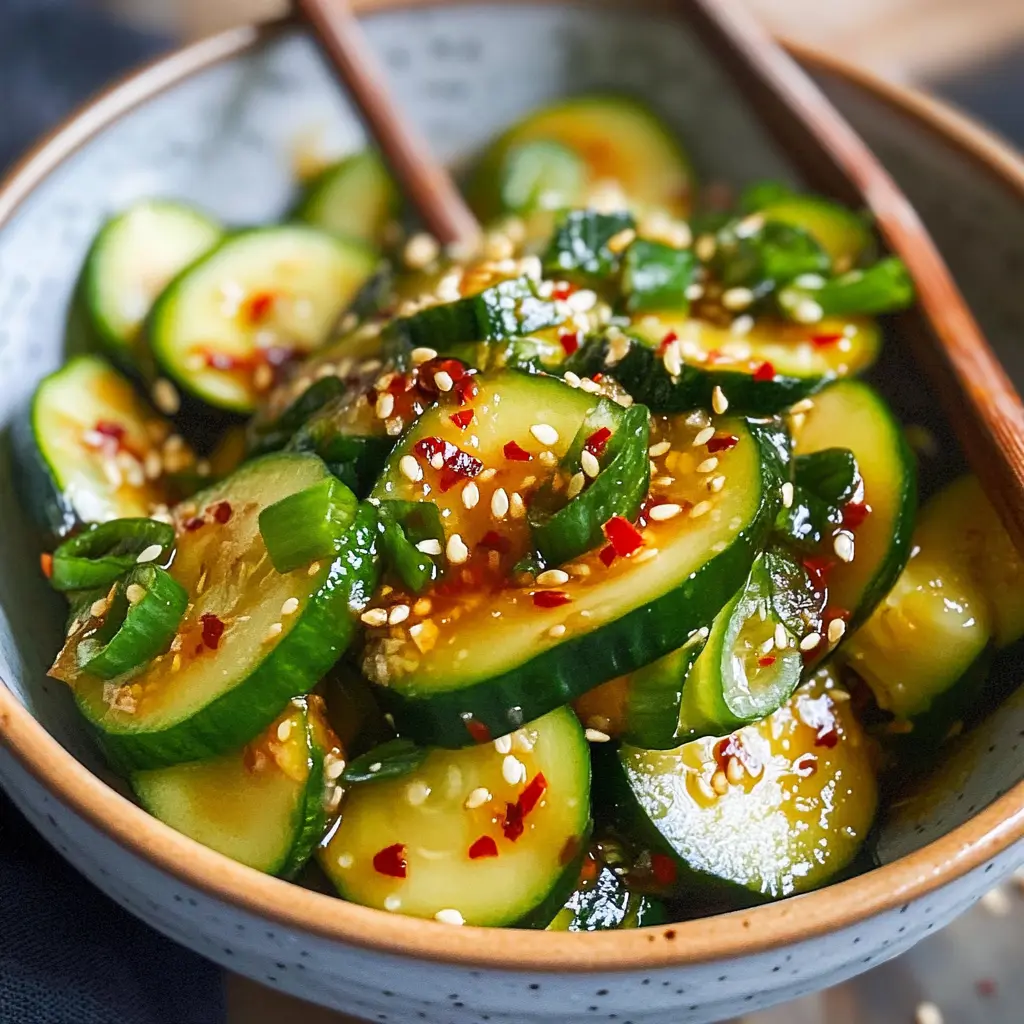 EASY ASIAN CUCUMBER SALAD centered hero view, clean and uncluttered