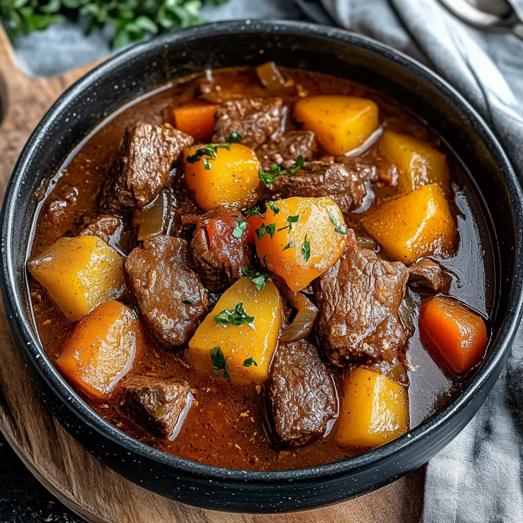 EASY HOMEMADE BEEF STEW centered hero view, clean and uncluttered