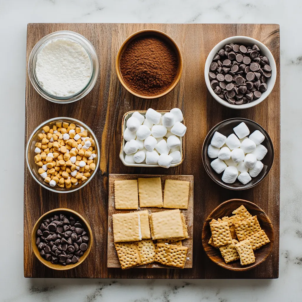 GOOEY SMORES ROLLS HOMEMADE DESSERT centered hero view, clean and uncluttered