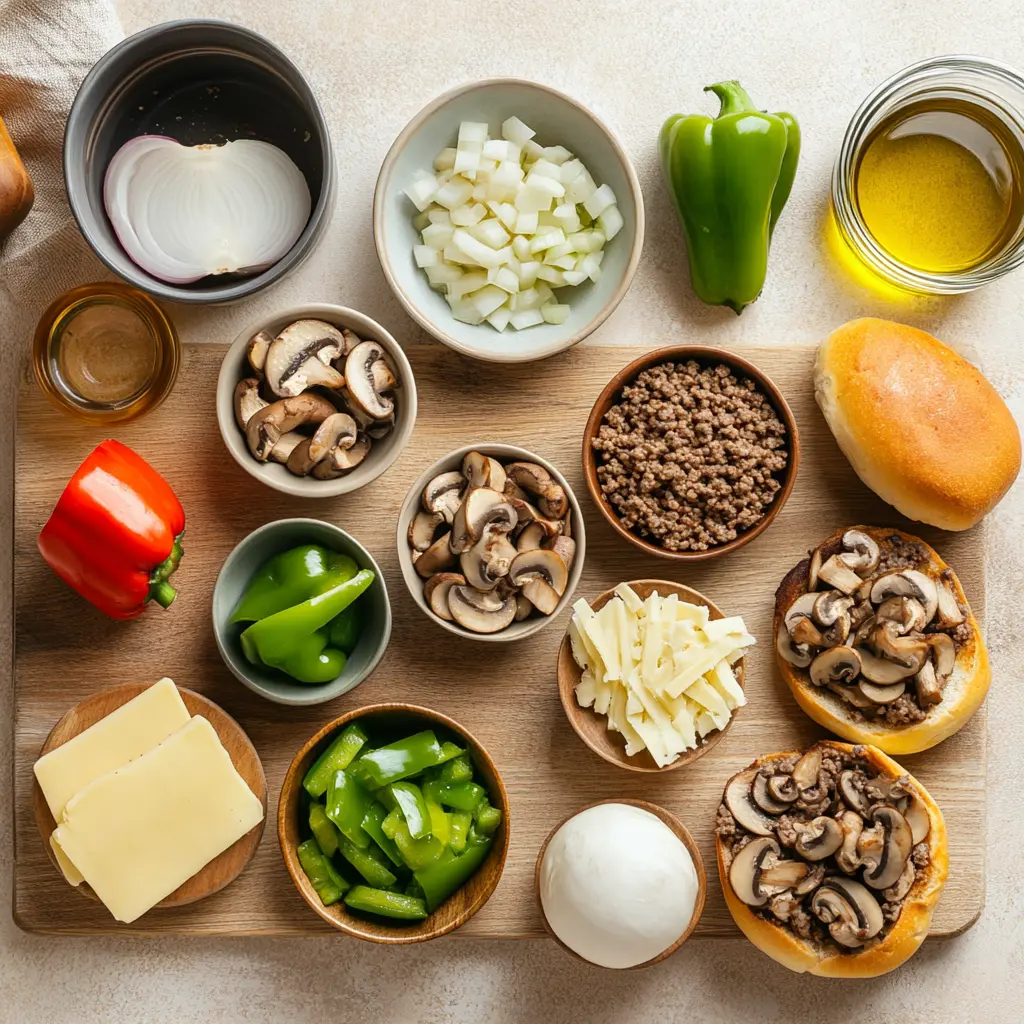 How to Make Ground Beef Philly Cheesesteaks 3 GROUND BEEF PHILLY CHEESESTEAKS centered hero view, clean and uncluttered