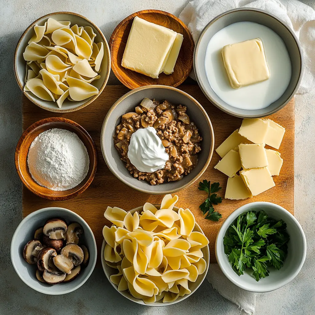 Ground Beef Stroganoff: Five Irresistible Ways 3 GROUND BEEF STROGANOFF centered hero view, clean and uncluttered