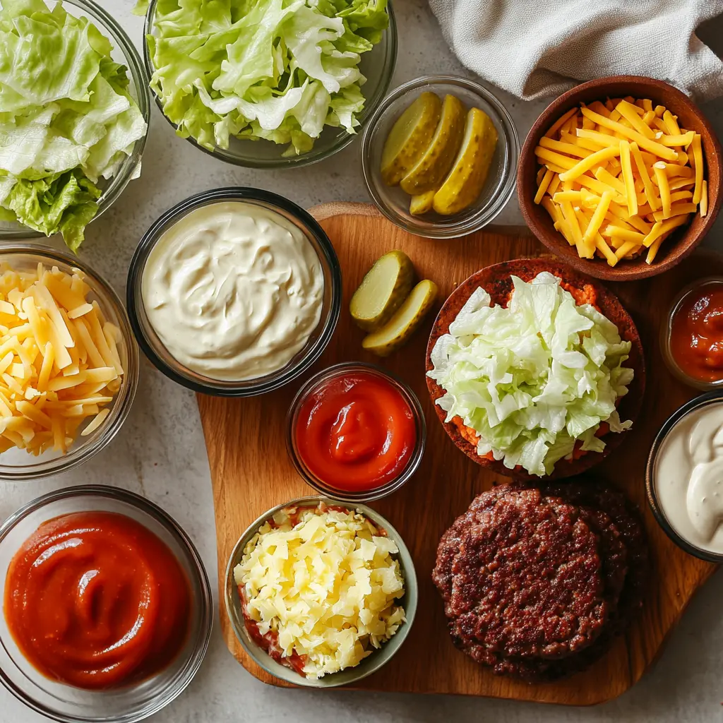 KETO BIG MAC SMASH BURGERS centered hero view, clean and uncluttered