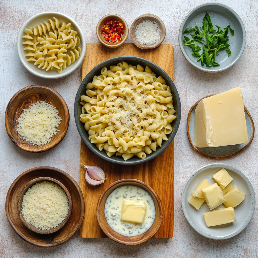ONE-PAN BUTTER PARMESAN PASTA centered hero view, clean and uncluttered