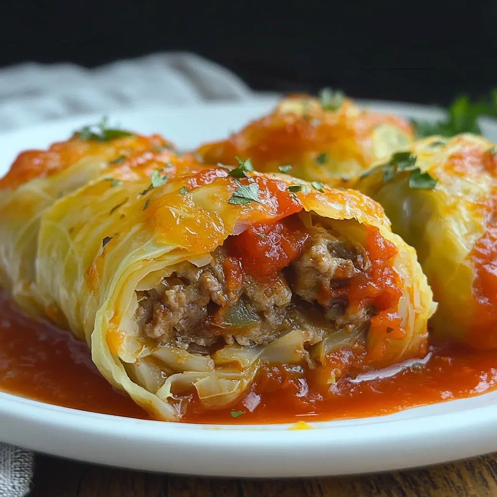 POLISH STUFFED CABBAGE ROLLS centered hero view, clean and uncluttered
