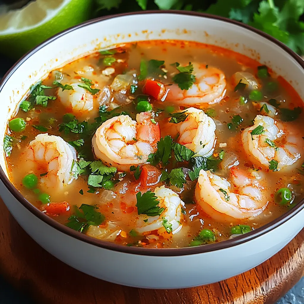 QUICK AND SPICY SHRIMP SOUP centered hero view, clean and uncluttered
