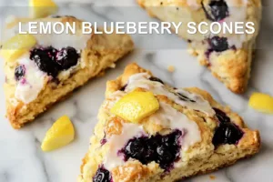 LEMON BLUEBERRY SCONES centered hero view, clean and uncluttered
