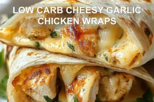 LOW CARB CHEESY GARLIC CHICKEN WRAPS centered hero view, clean and uncluttered