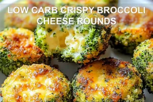 LOW CARB CRISPY BROCCOLI CHEESE ROUNDS centered hero view, clean and uncluttered
