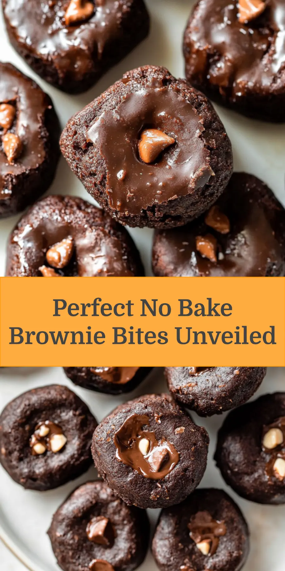 NO BAKE BROWNIE BITES centered hero view, clean and uncluttered_pin