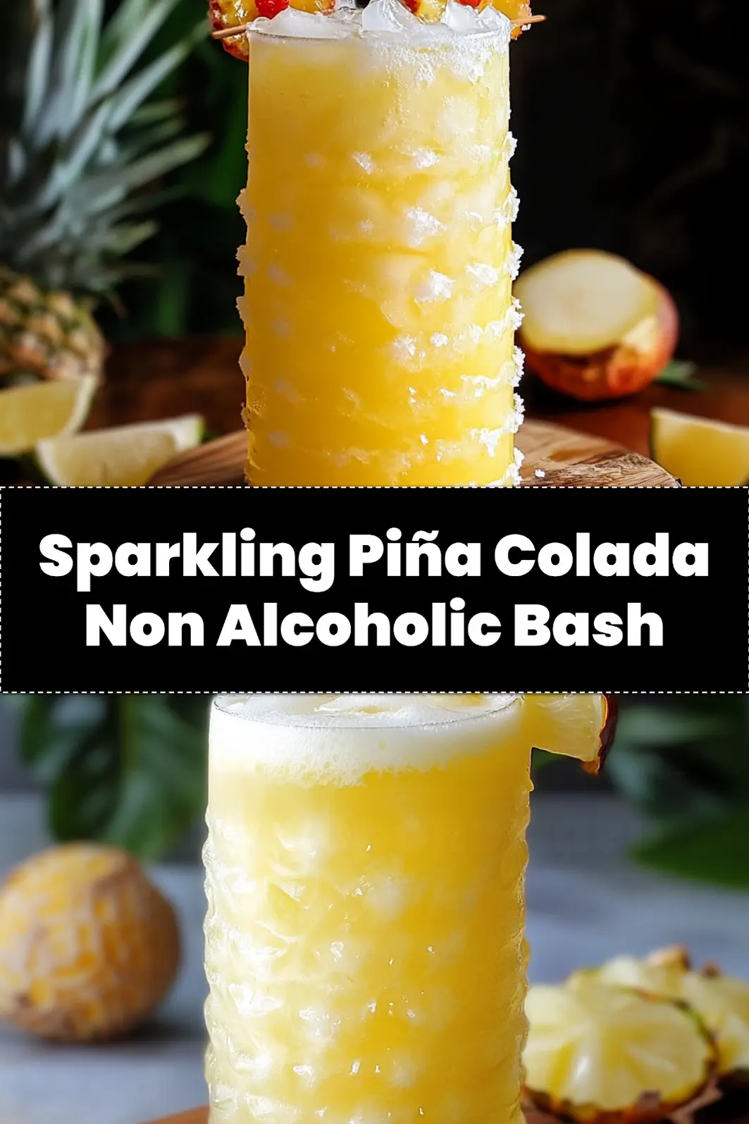 Non Alcoholic Piña Colada Punch centered hero view, clean and uncluttered_pin