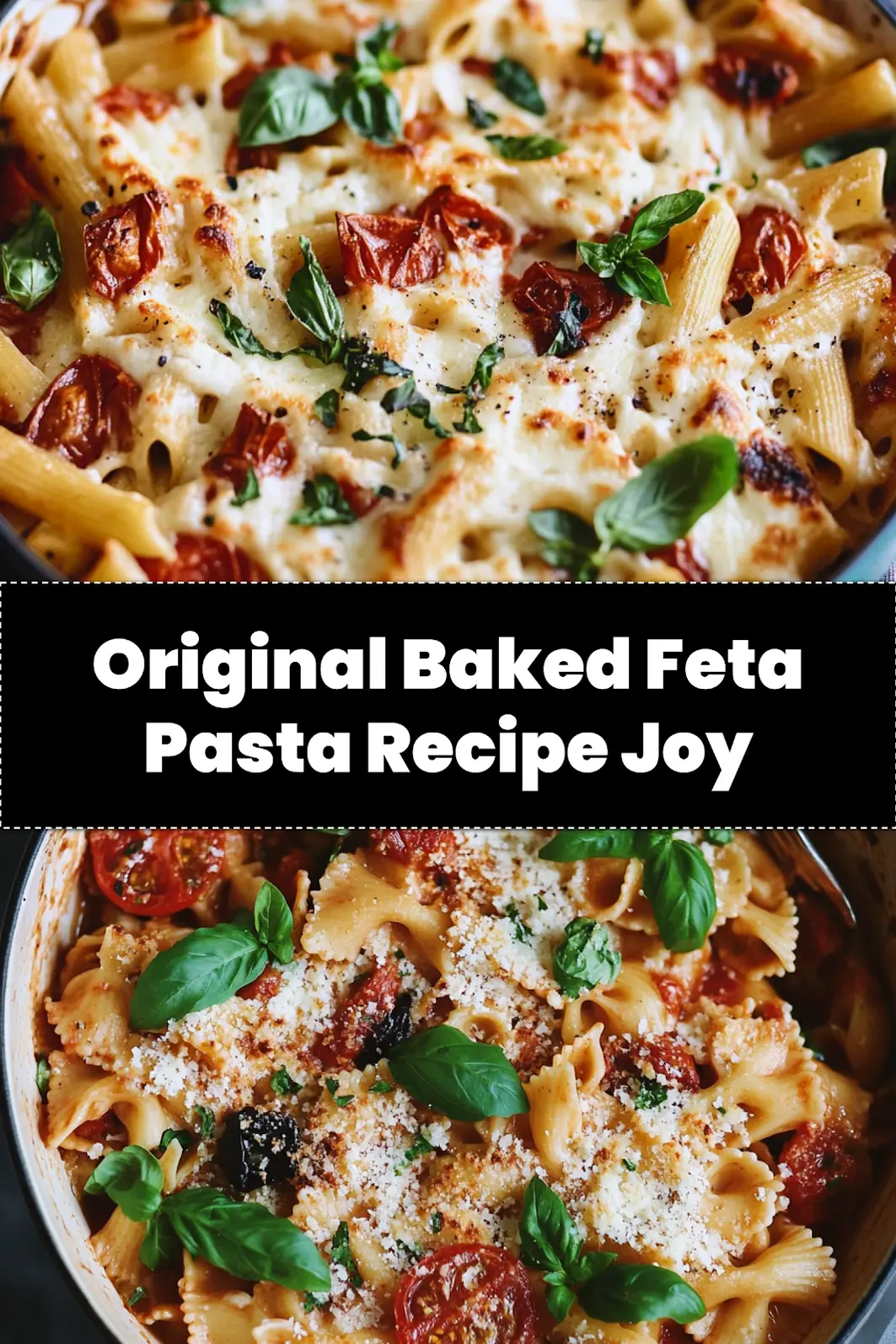 ORIGINAL BAKED FETA PASTA RECIPE centered hero view, clean and uncluttered_pin