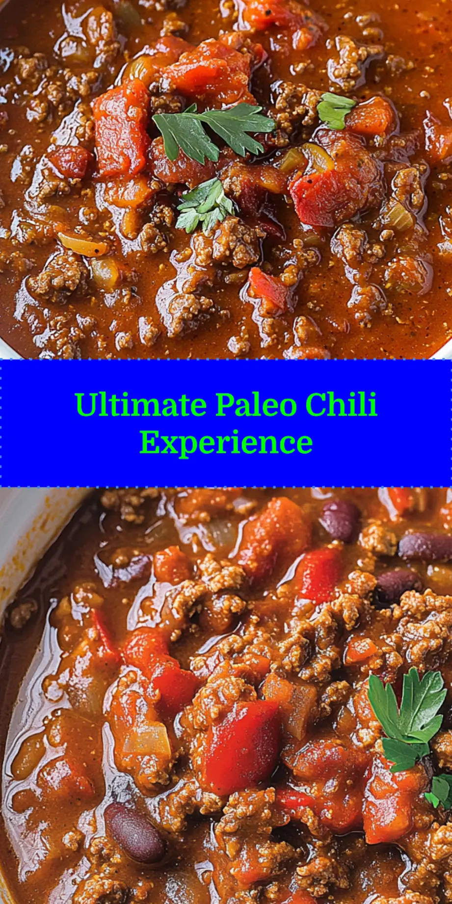 Paleo Chili served in bowl with toppings, clean and uncluttered