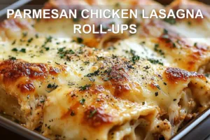 PARMESAN CHICKEN LASAGNA ROLL-UPS centered hero view, clean and uncluttered