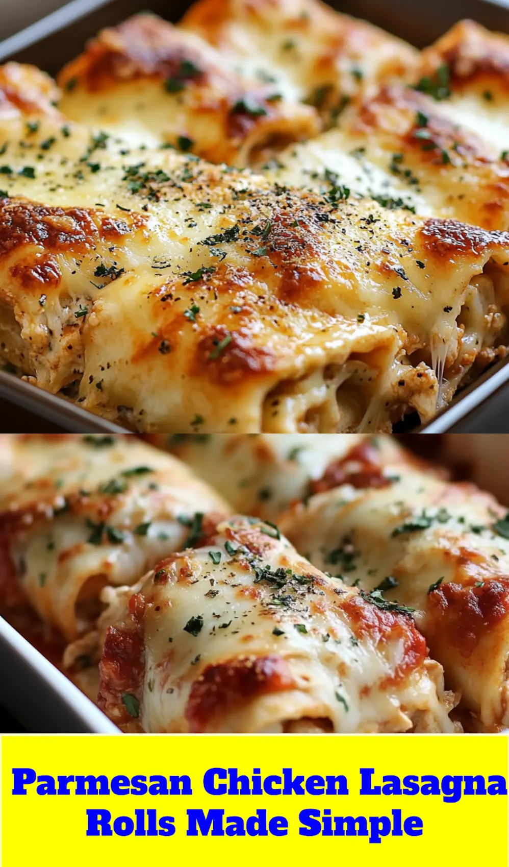 PARMESAN CHICKEN LASAGNA ROLL-UPS centered hero view, clean and uncluttered_pin