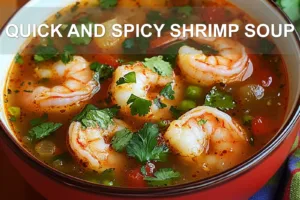 QUICK AND SPICY SHRIMP SOUP centered hero view, clean and uncluttered