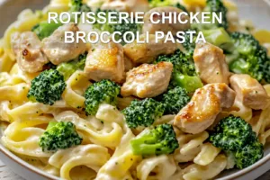 ROTISSERIE CHICKEN BROCCOLI PASTA centered hero view, clean and uncluttered