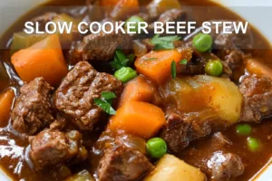 SLOW COOKER BEEF STEW centered hero view, clean and uncluttered
