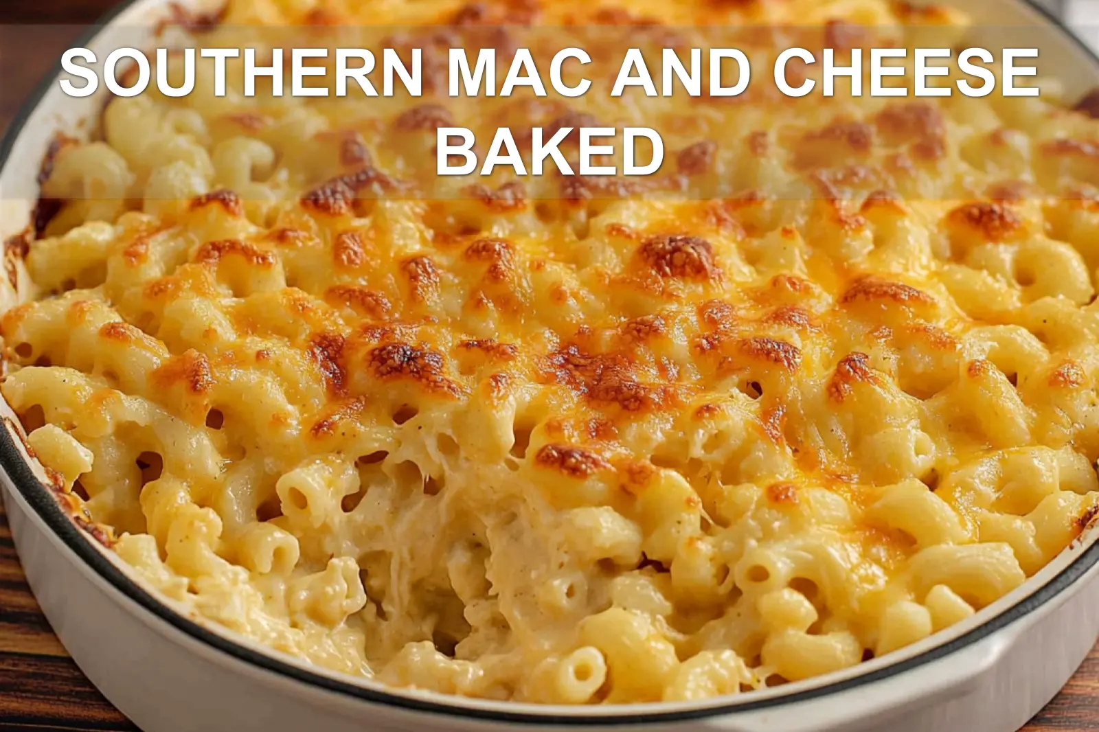 SOUTHERN MAC AND CHEESE BAKED centered hero view, clean and uncluttered