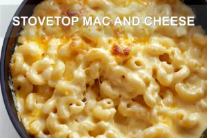 STOVETOP MAC AND CHEESE centered hero view, clean and uncluttered