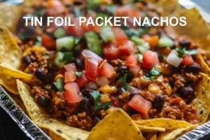 TIN FOIL PACKET NACHOS centered hero view, clean and uncluttered