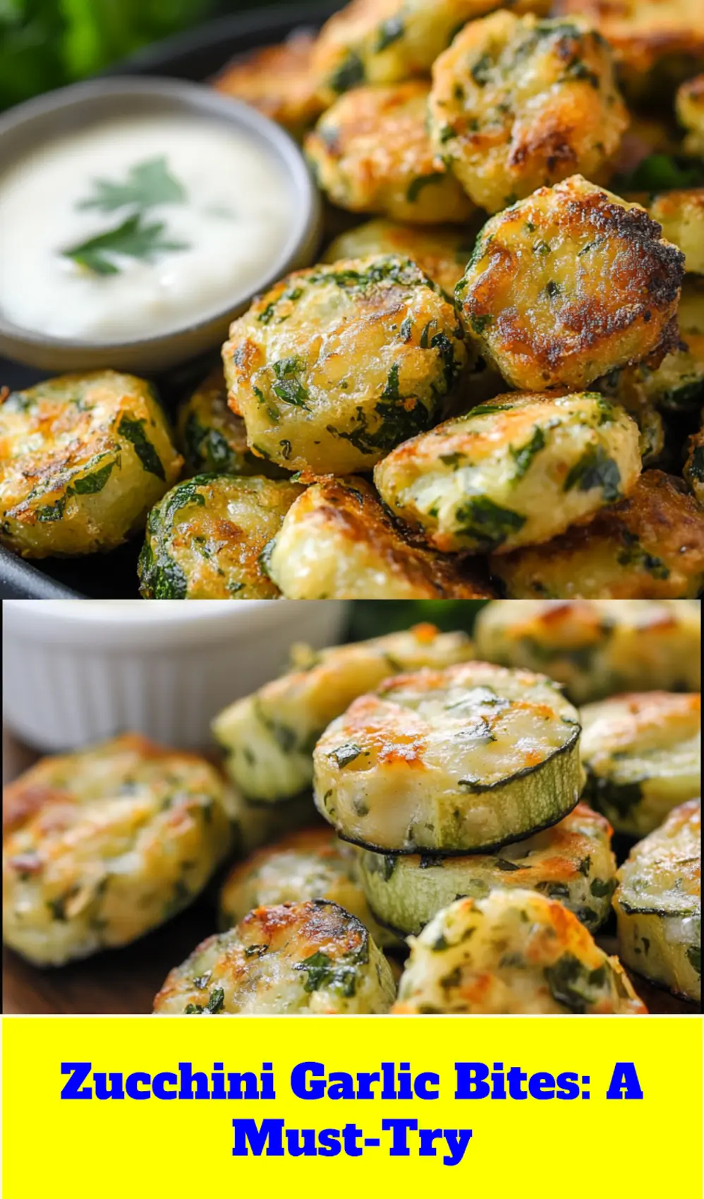 ZUCCHINI GARLIC BITES centered hero view, clean and uncluttered_pin