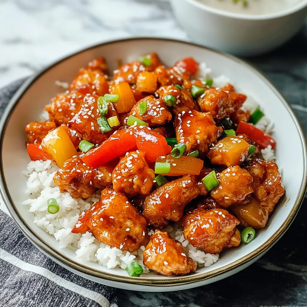 AIR FRYER SWEET AND SOUR CHICKEN centered hero view, clean and uncluttered