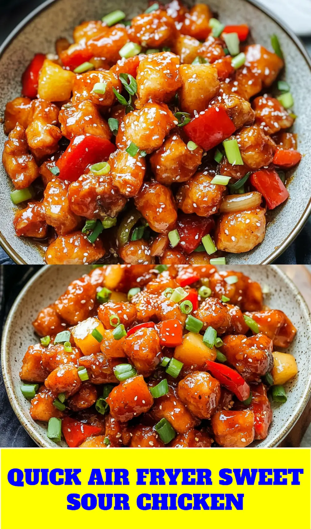 AIR FRYER SWEET AND SOUR CHICKEN centered hero view, clean and uncluttered_pin