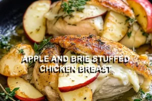 APPLE AND BRIE STUFFED CHICKEN BREAST centered hero view, clean and uncluttered