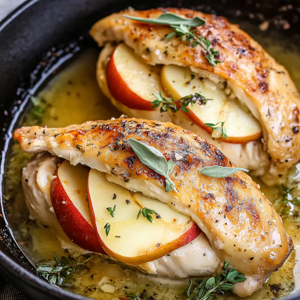 APPLE AND BRIE STUFFED CHICKEN BREAST centered hero view, clean and uncluttered