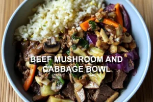 BEEF MUSHROOM AND CABBAGE BOWL centered hero view, clean and uncluttered