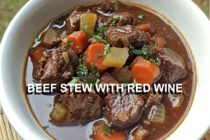 BEEF STEW WITH RED WINE centered hero view, clean and uncluttered