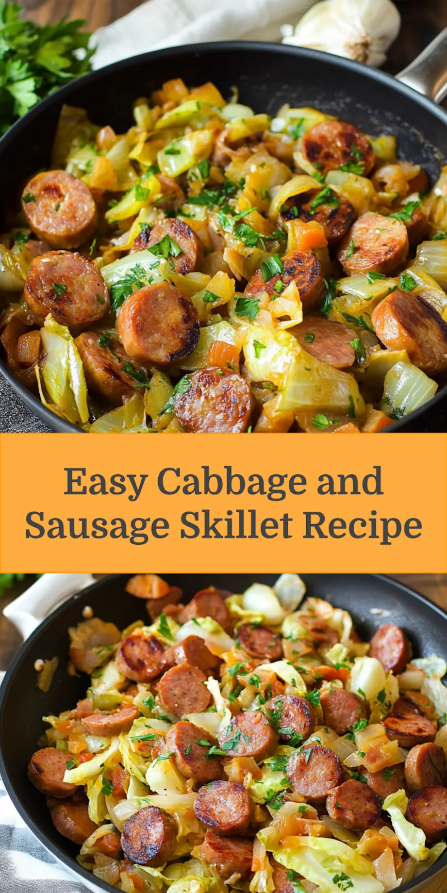 CABBAGE AND SAUSAGE SKILLET centered hero view, clean and uncluttered_pin