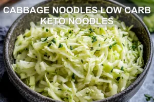 CABBAGE NOODLES LOW CARB KETO NOODLES centered hero view, clean and uncluttered