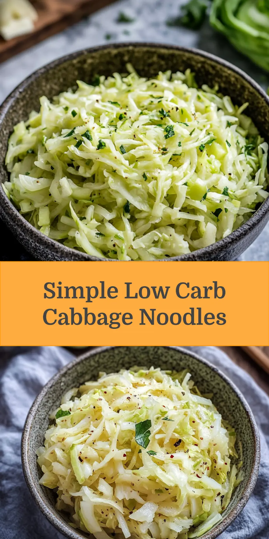 CABBAGE NOODLES LOW CARB KETO NOODLES centered hero view, clean and uncluttered_pin