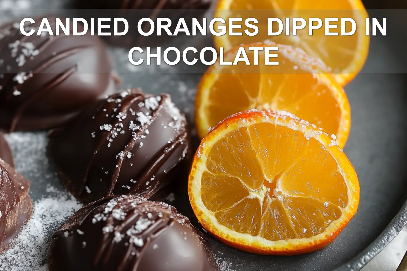 CANDIED ORANGES DIPPED IN CHOCOLATE centered hero view, clean and uncluttered