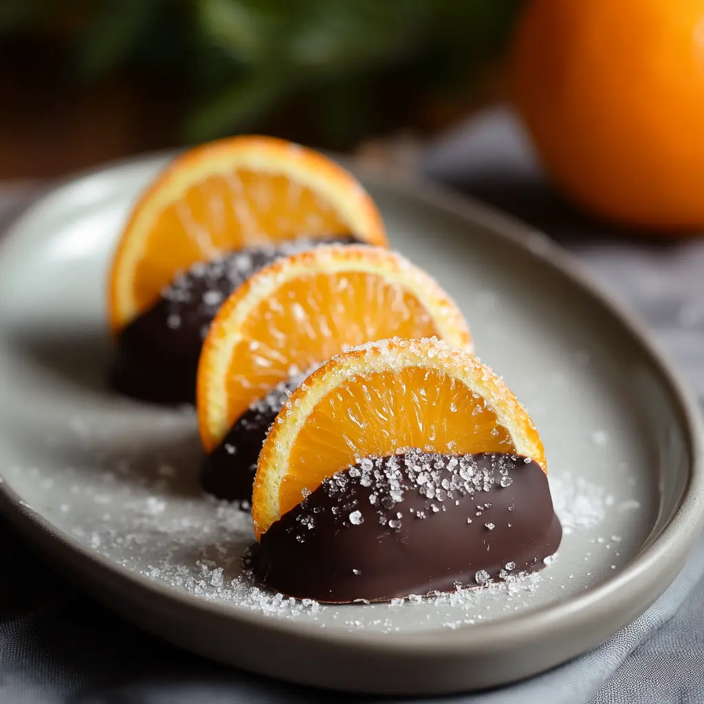 Candied oranges dipped in chocolate centered hero view, clean and uncluttered