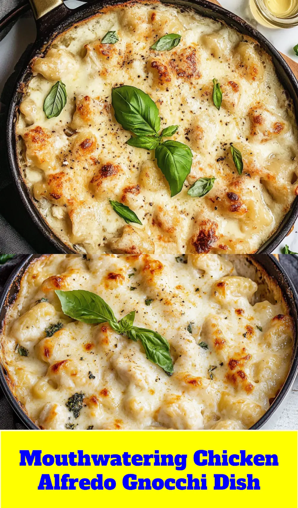 CHICKEN ALFREDO GNOCCHI BAKE centered hero view, clean and uncluttered_pin