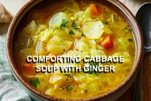COMFORTING CABBAGE SOUP WITH GINGER centered hero view, clean and uncluttered