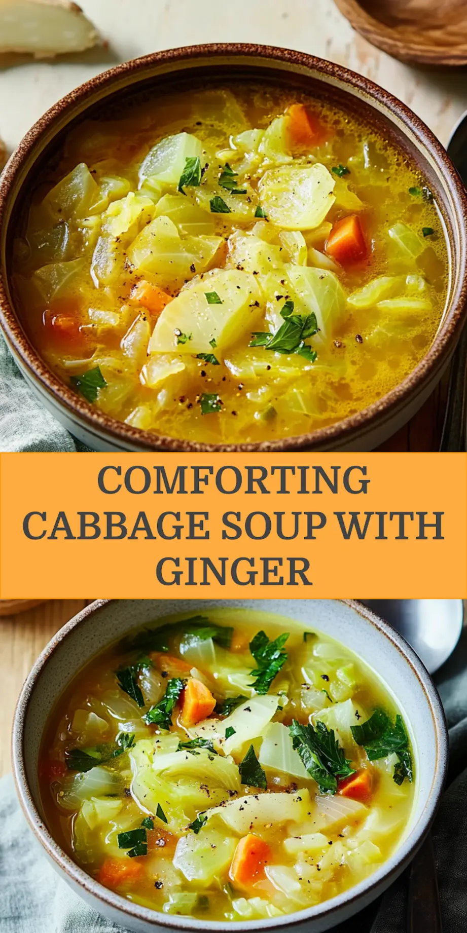 Comforting Cabbage Soup with Ginger Recipe Easy and Delicious 4 Comforting cabbage soup with ginger Pinterest pin layout