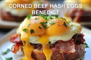 Easy Corned Beef Hash Eggs Benedict Recipe You Need Now CORNED BEEF HASH EGGS BENEDICT centered hero view, clean and uncluttered
