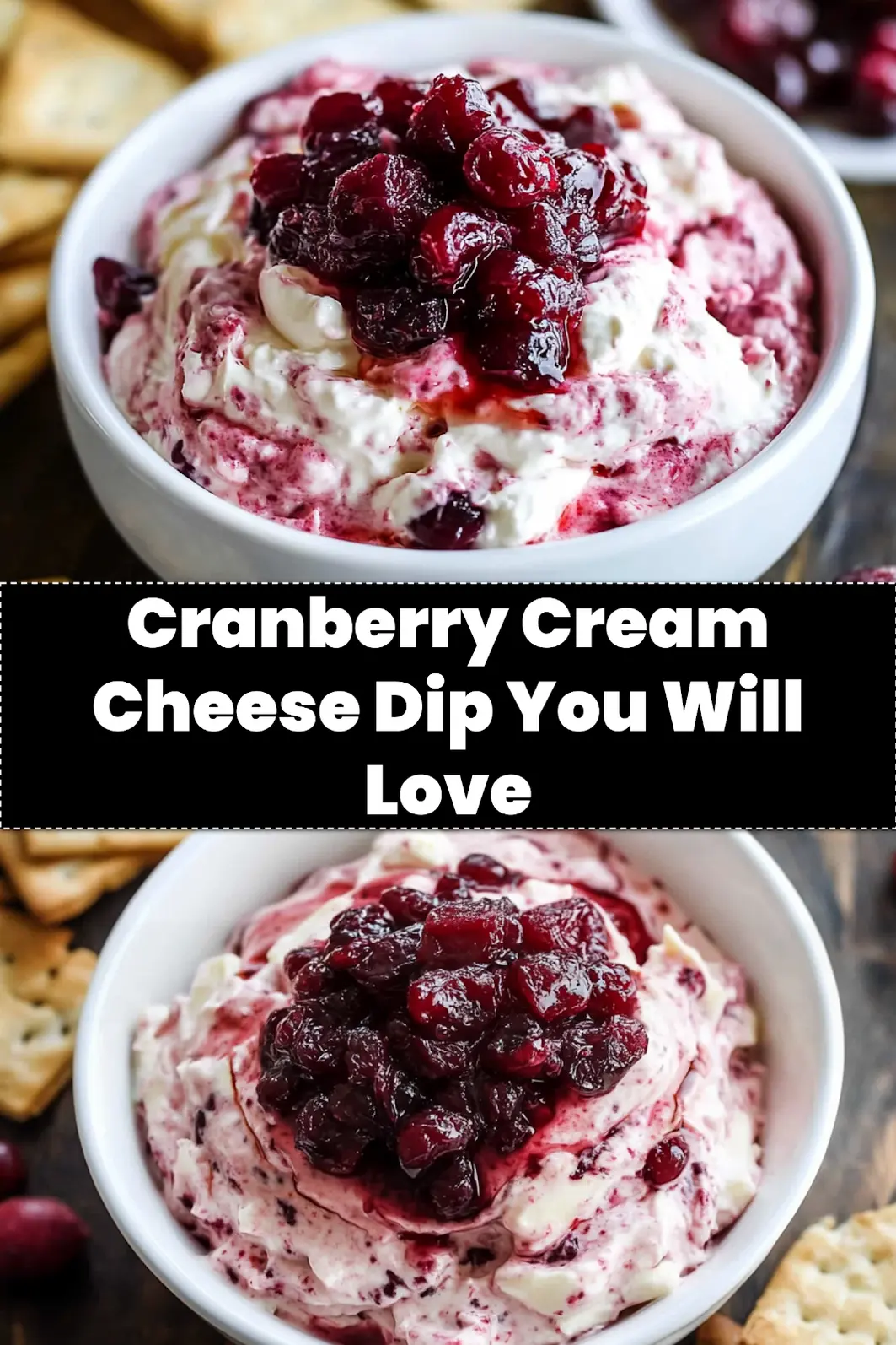 Discover the Delicious Cranberry Cream Cheese Dip 4 Cranberry cream cheese dip centered hero view, clean and uncluttered pin