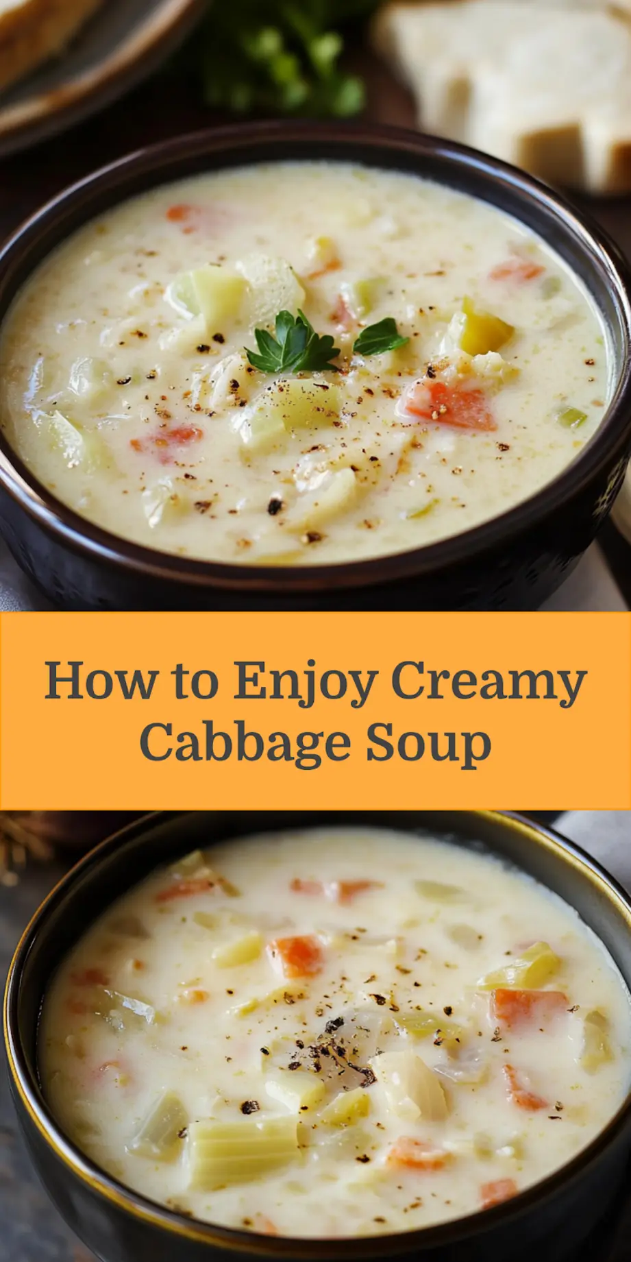CREAMY CABBAGE SOUP centered hero view, clean and uncluttered_pin