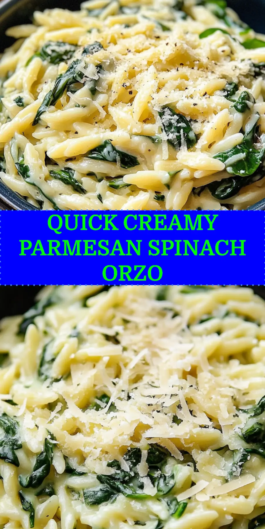 Creamy Parmesan Spinach Orzo centered hero view, clean and uncluttered