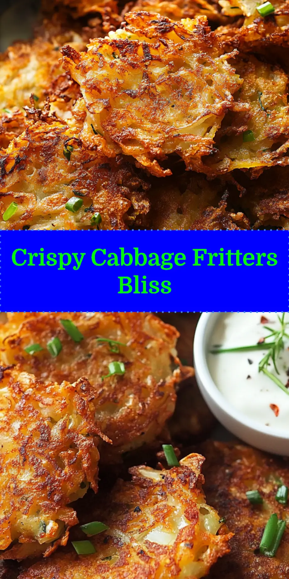 Crispy Cabbage Fritters centered hero view, clean and uncluttered pin