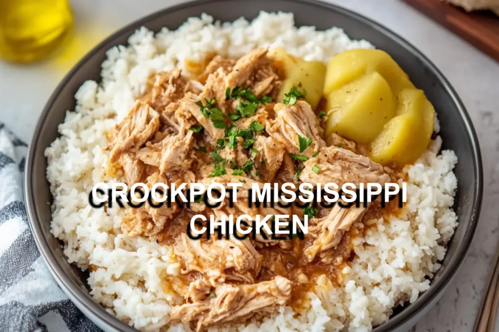 CROCKPOT MISSISSIPPI CHICKEN centered hero view, clean and uncluttered