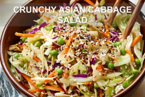 CRUNCHY ASIAN CABBAGE SALAD centered hero view, clean and uncluttered