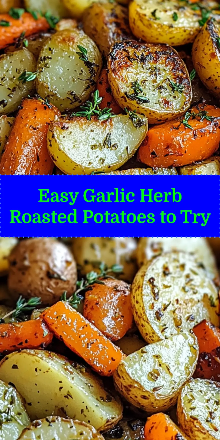 GARLIC HERB ROASTED POTATOES CARROTS AND ZUCCHINI centered hero view, clean and uncluttered_pin