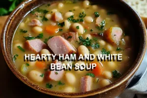 HEARTY HAM AND WHITE BEAN SOUP centered hero view, clean and uncluttered