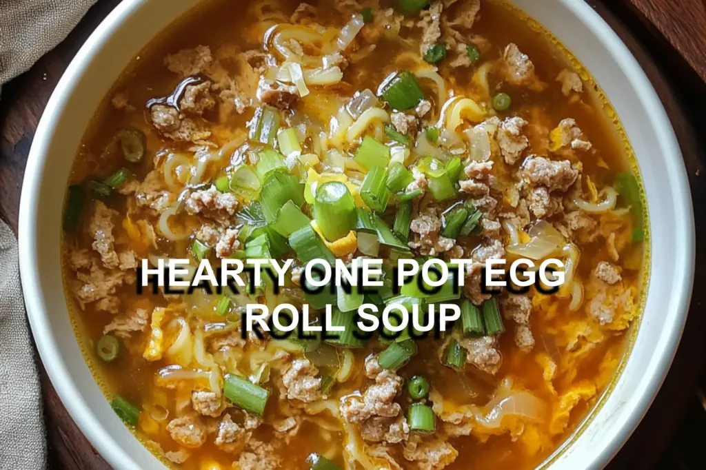 HEARTY ONE POT EGG ROLL SOUP centered hero view, clean and uncluttered